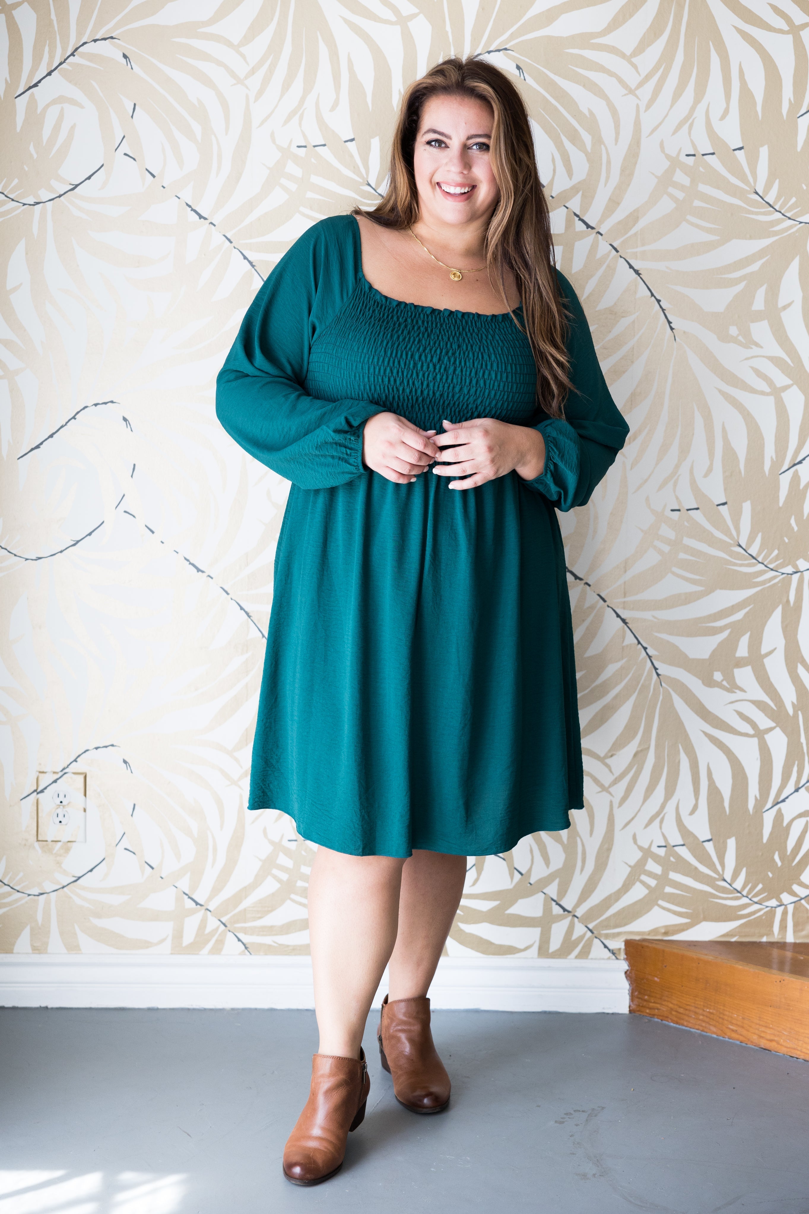 Winter Green Smocked Dress Boutique Simplified