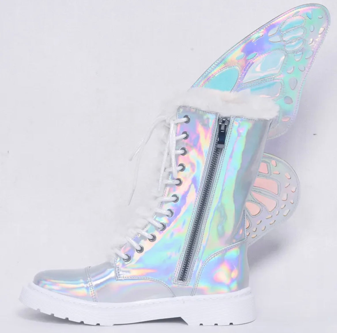 Butterfly Wings Shine Silver Leather Flat Women's Sneakers Fashionella