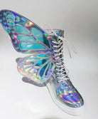 Butterfly Wings Shine Silver Leather Flat Women's Sneakers Fashionella