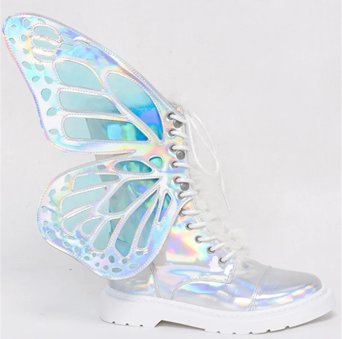 Butterfly Wings Shine Silver Leather Flat Women's Sneakers Fashionella