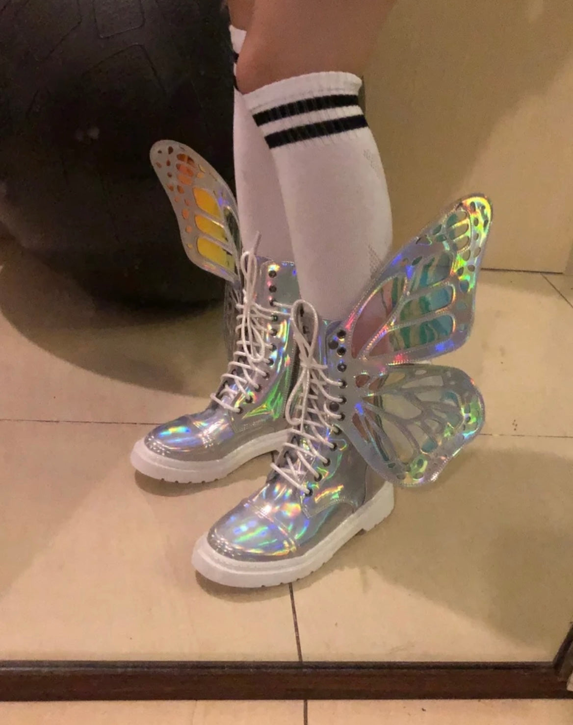 Butterfly Wings Shine Silver Leather Flat Women's Sneakers Fashionella