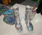 Butterfly Wings Shine Silver Leather Flat Women's Sneakers Fashionella