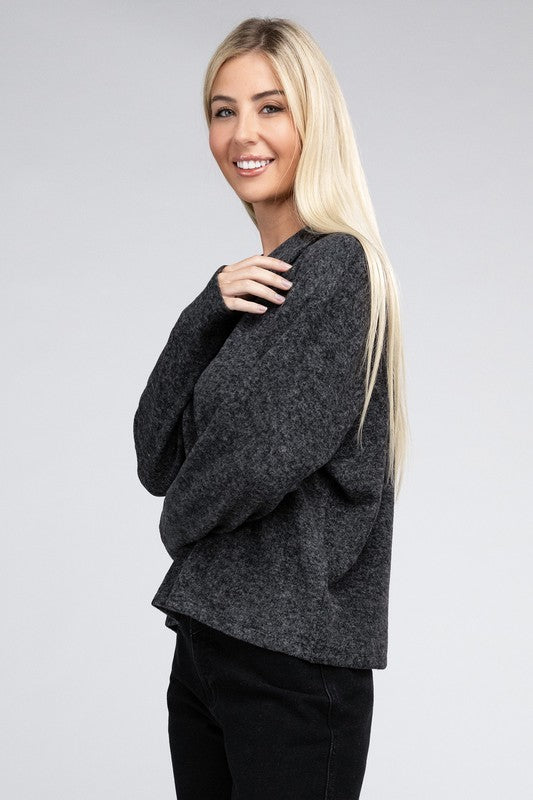 Brushed Melange Hacci Collared Sweater ZENANA