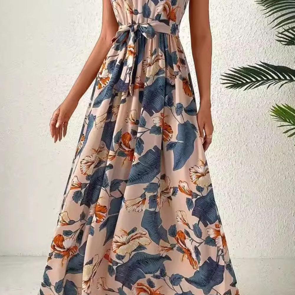Tied Slit Floral Sleeveless Dress