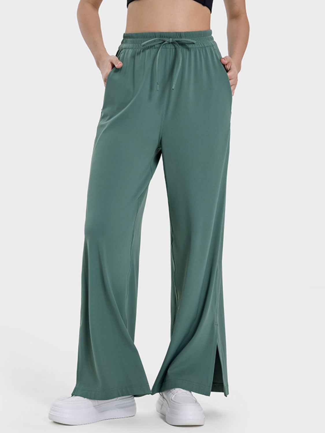 Slit Wide Leg Active Pants Trendsi