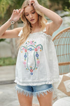 Embroidered Sleeveless Ruffle Tank Top Davi & Dani