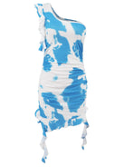 Ruffled Tie-Dye Single Shoulder Mini Dress Casual Chic Boutique