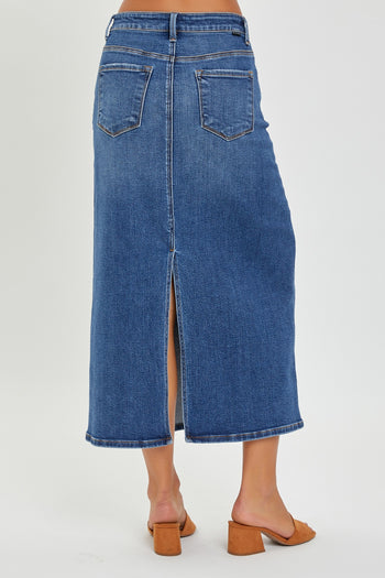 RISEN High Rise Back Slit Denim Skirt Trendsi