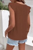 Full Size Ruffled V-Neck Cap Sleeve Blouse Trendsi