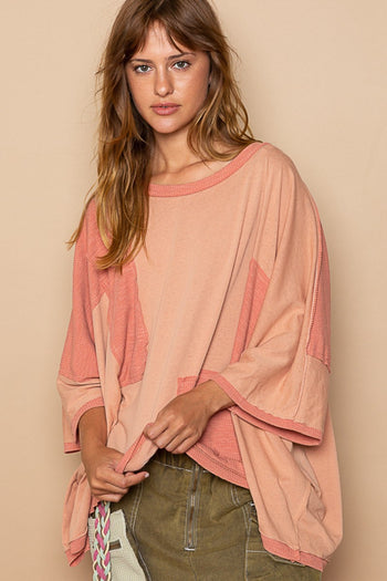 POL Frayed Edge Patchwork Oversized T-Shirt Trendsi