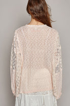 POL Round Neck Long Sleeve Raw Edge Lace Top Trendsi