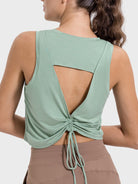 Drawstring Cutout Round Neck Active Tank Trendsi