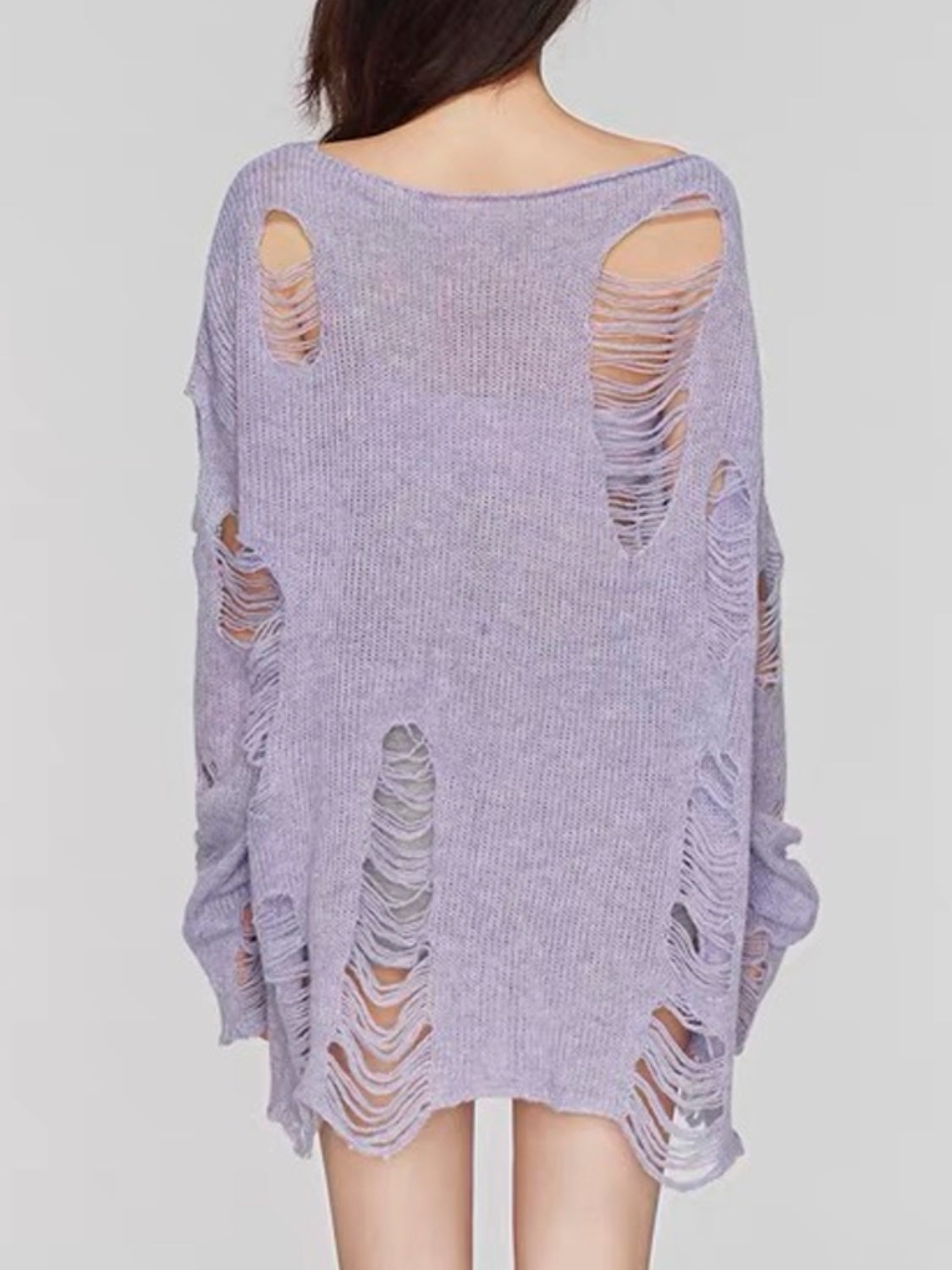 Distressed Boat Neck Knit Cover Up Trendsi