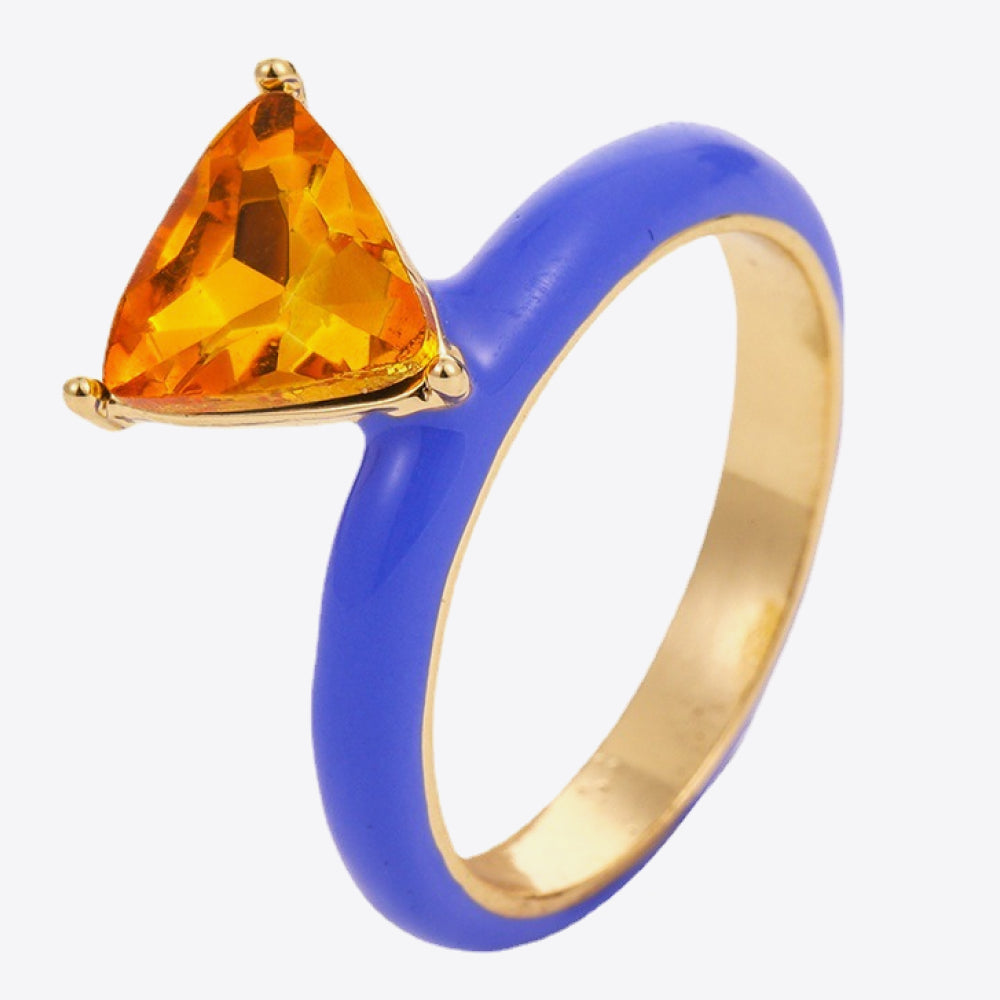 18K Gold Plated Triangle Glass Stone Ring