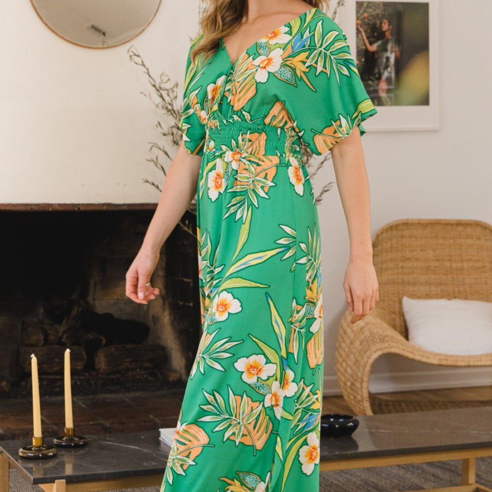 ODDI Full Size Floral Smocked Tied Back Maxi Dress Trendsi