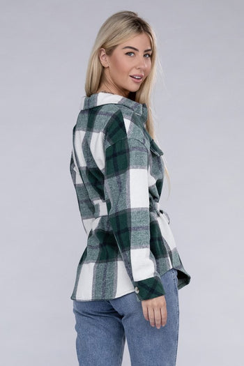 Plaid Belted Shacket Nuvi Apparel