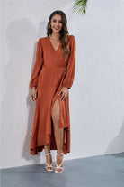 Women's V Neck Long Sleeve Maxi Dress Annva USA