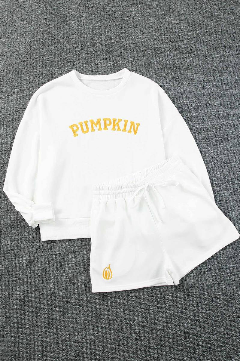 PUMPKIN Graphic Sweatshirt And Shorts Set Kiwidrop