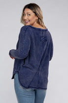 Plus Washed Baby Waffle Oversized Long Sleeve Top ZENANA