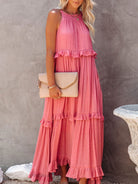 Ruffled Sleeveless Maxi Dress with Pockets Trendsi