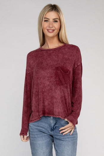 Washed Ribbed Dolman Sleeve Round Neck Top ZENANA