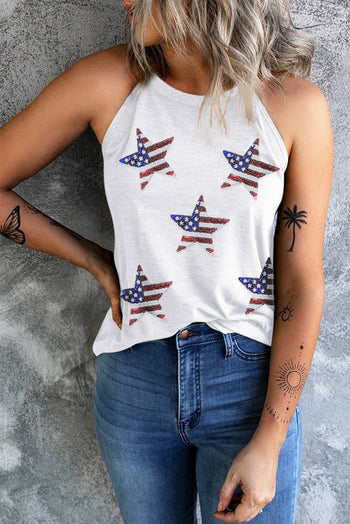 Sequin US Flag Star Grecian Neck Tank Trendsi