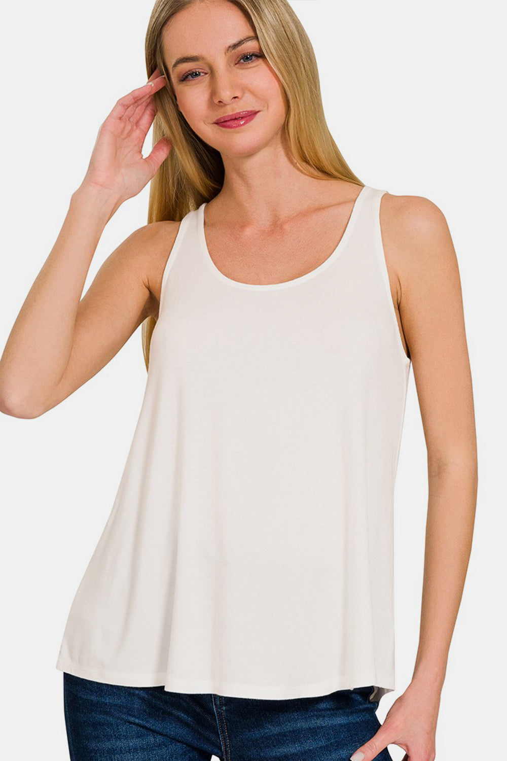 Zenana Round Neck Flowy Hem Tank Trendsi