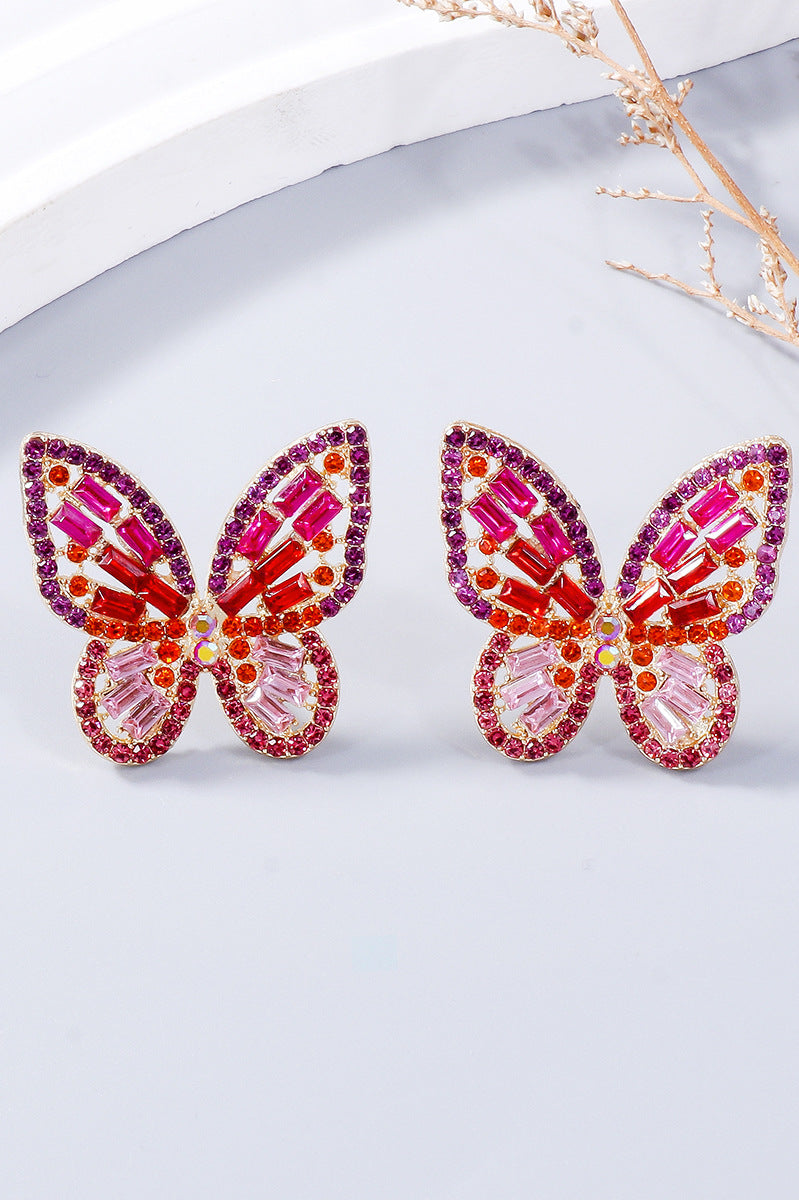 Alloy Inlaid Rhinestone Butterfly Earrings Trendsi