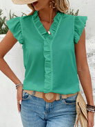 Ruffled V-Neck Cap Sleeve Blouse Trendsi