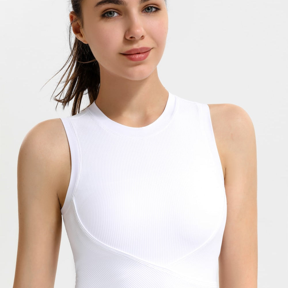 Ribbed Crisscross Round Neck Cropped Sports Tank