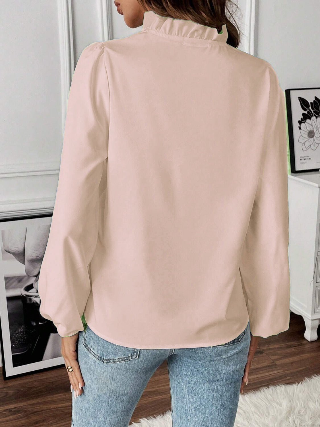 Ruffled V-Neck Long Sleeve Blouse Trendsi