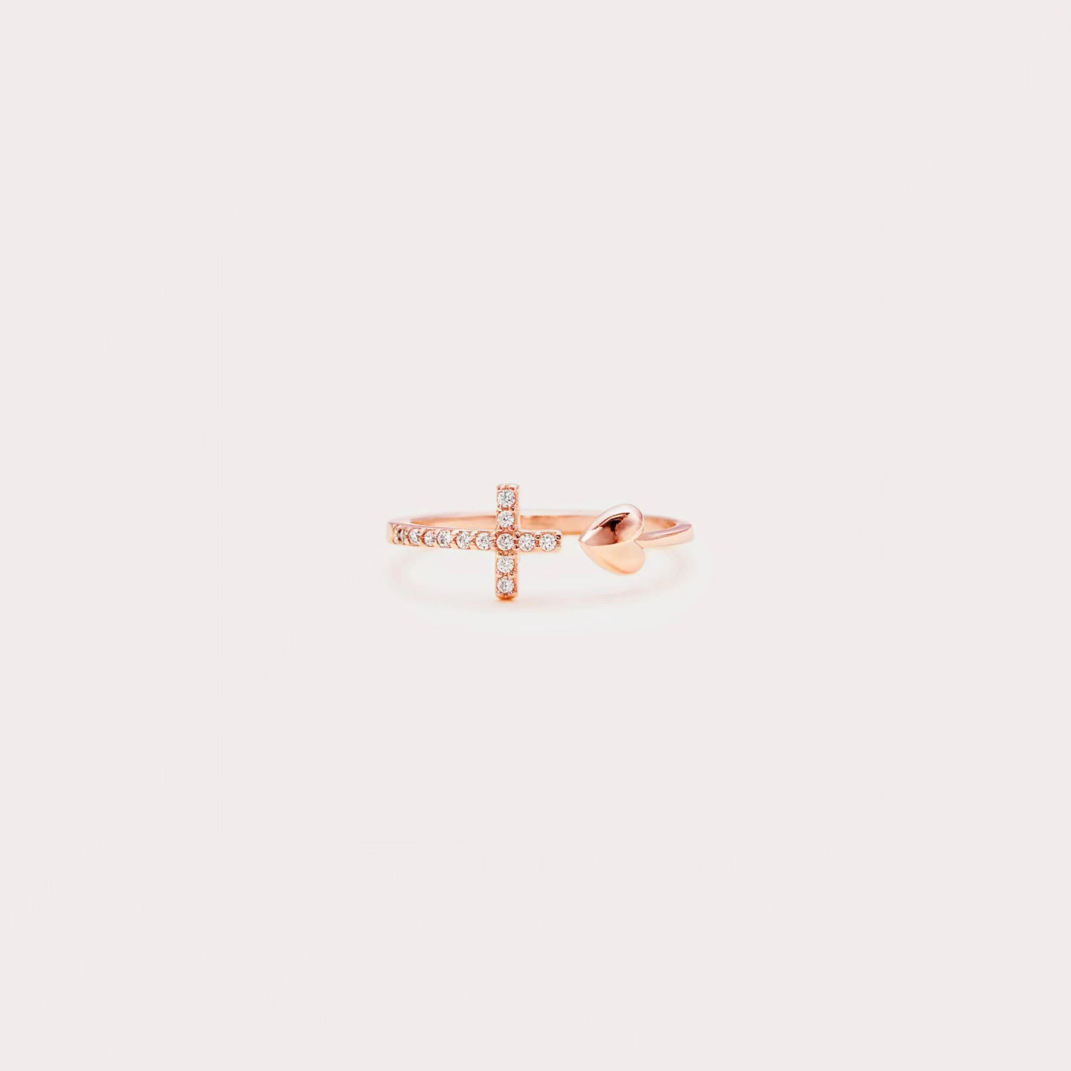 Heart Shape Cross Inlaid Zircon Open Ring