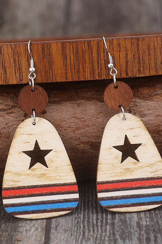 Cutout Star & Stripes Wooden Dangle Earrings Trendsi