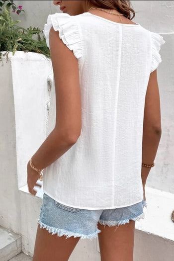 Full Size Ruffled V-Neck Cap Sleeve Blouse Trendsi