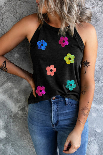 Sequin Flower Round Neck Tank Trendsi