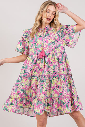 SAGE + FIG Floral Ruffle Short Sleeve Dress Trendsi