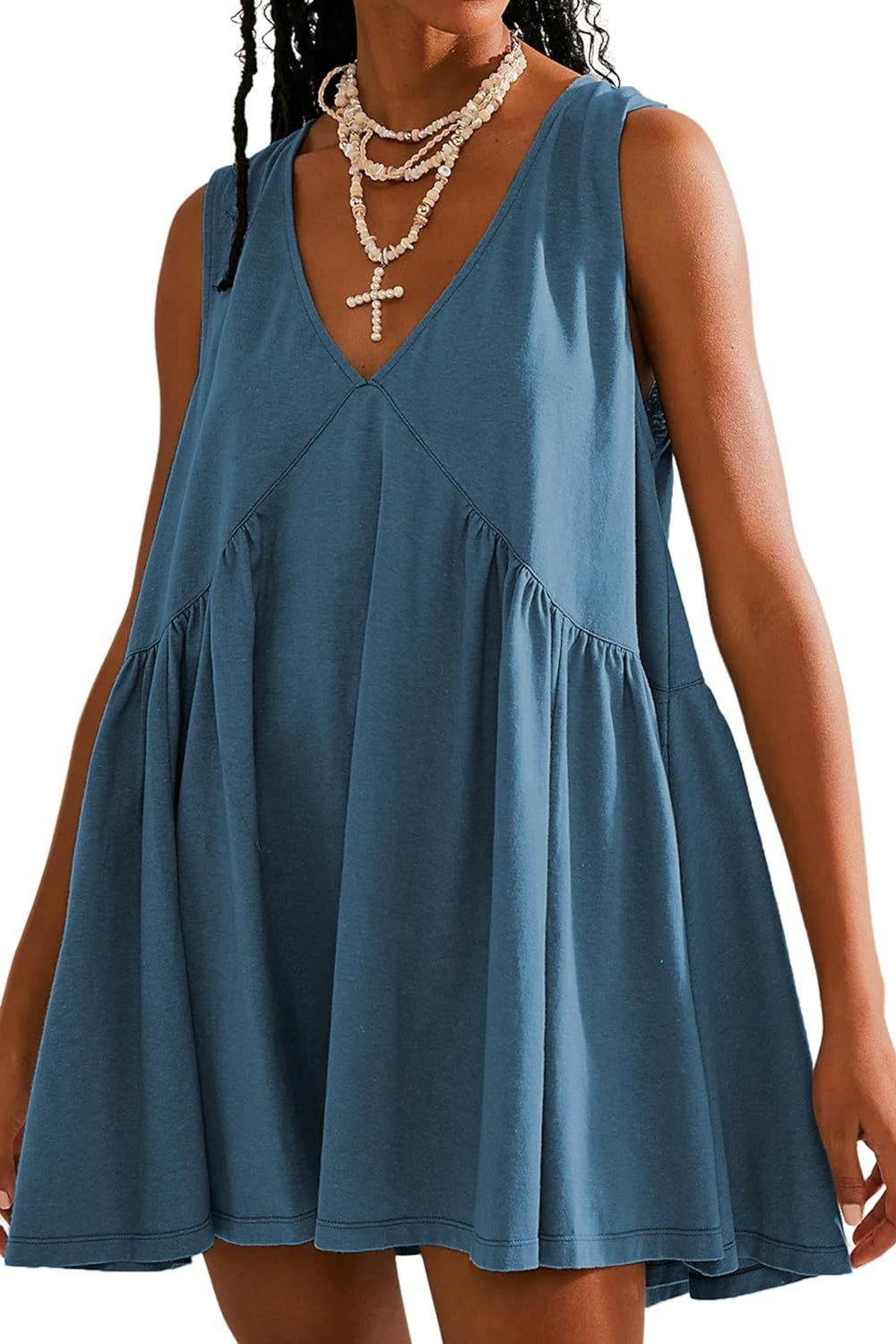 Plunge Wide Strap Mini Tank Dress Trendsi