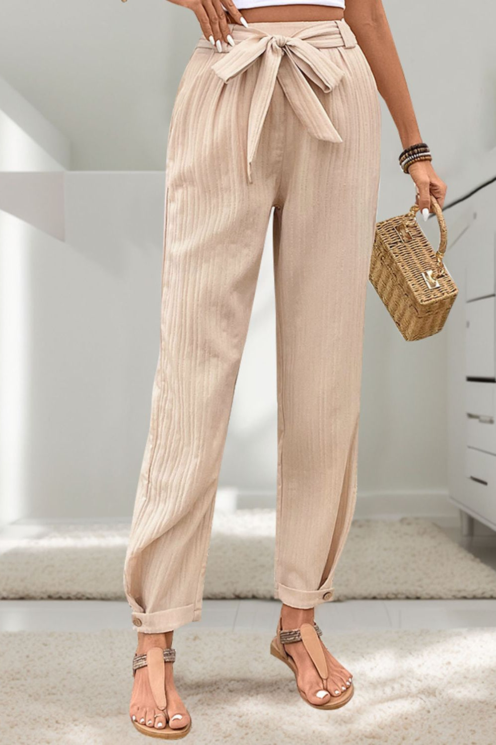 Tied High Waist Pants Casual Chic Botique