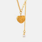 Titanium Steel Imitation Pearl Heart Pendant Necklace Trendsi