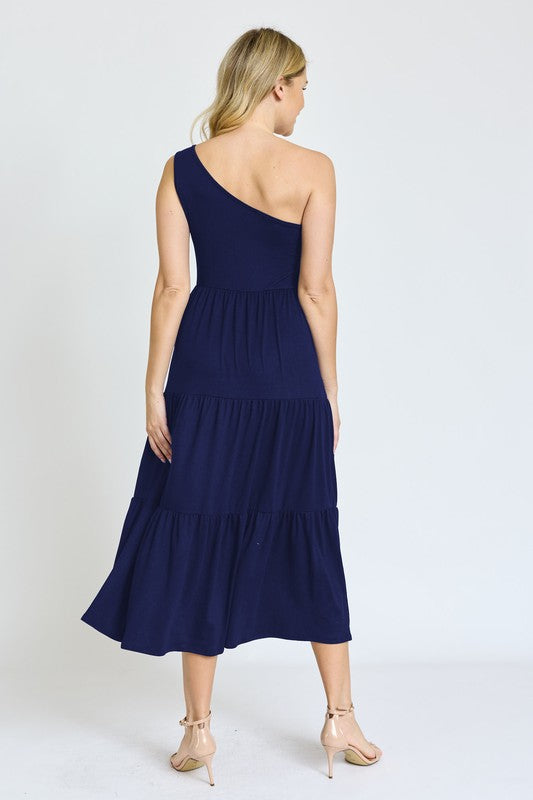 One Shoulder Ruffle Midi Dress EG fashion