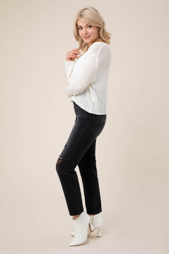 Variegated rib V neck sweater Lilou