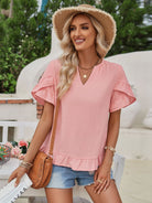 Ruffled Notched Petal Sleeve Blouse Trendsi