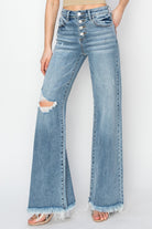 RISEN Mid Rise Button Fly Wide Leg Jeans Trendsi