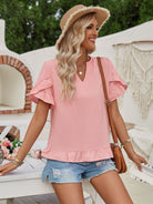 Ruffled Notched Petal Sleeve Blouse Trendsi