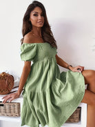 Full Size Ruffled Off-Shoulder Short Sleeve Dress Trendsi