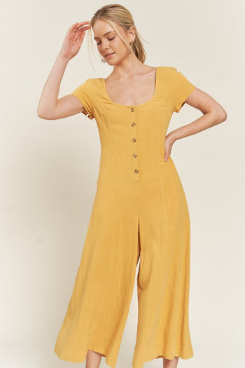 LINEN BUTTON DOWN JUMPSUIT Jade By Jane