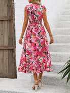 Ruffled Smocked Printed Sleeveless Dress Trendsi