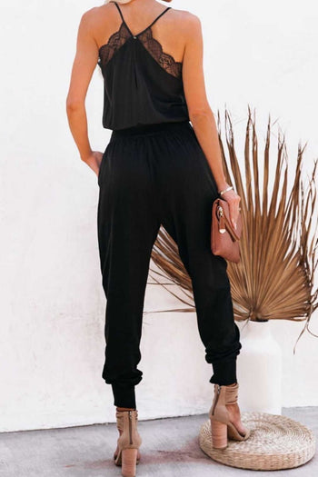 Lace Detail V-Neck Spaghetti Strap Jumpsuit Trendsi