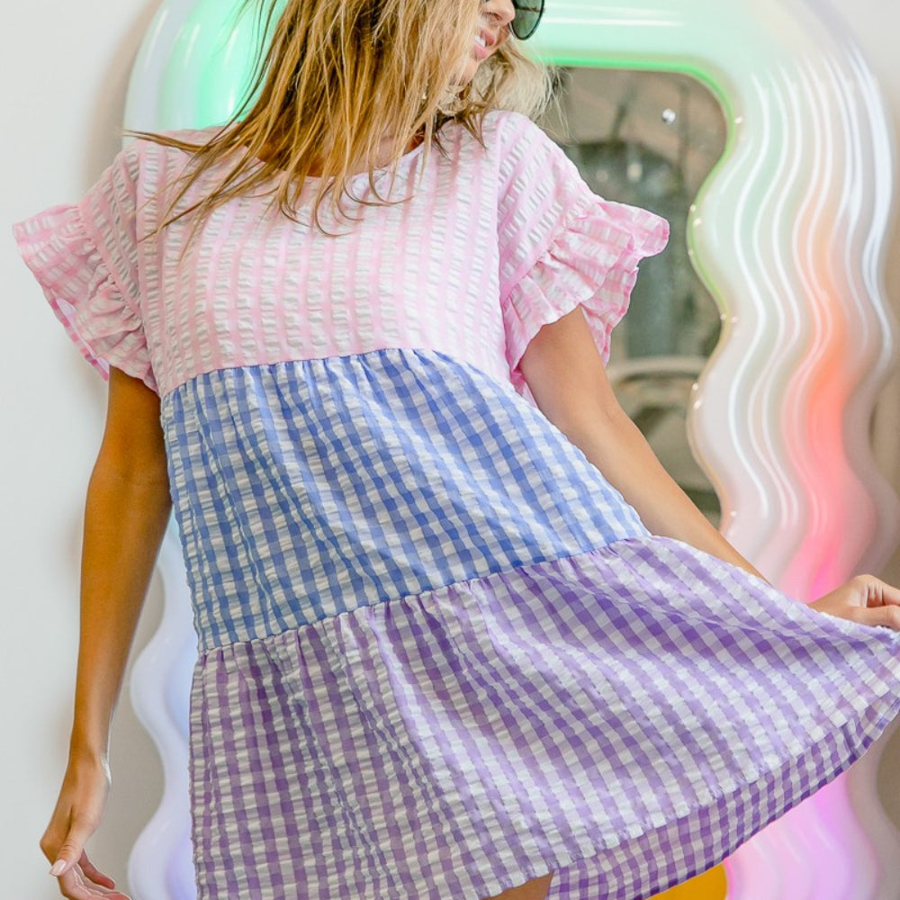 Plaid Color Block Tiered Top