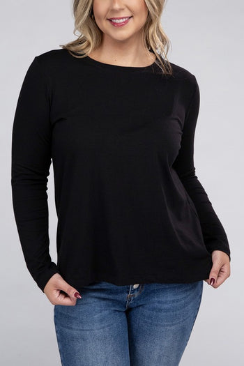 Plus Cotton Crew Neck Long Sleeve T-Shirt ZENANA